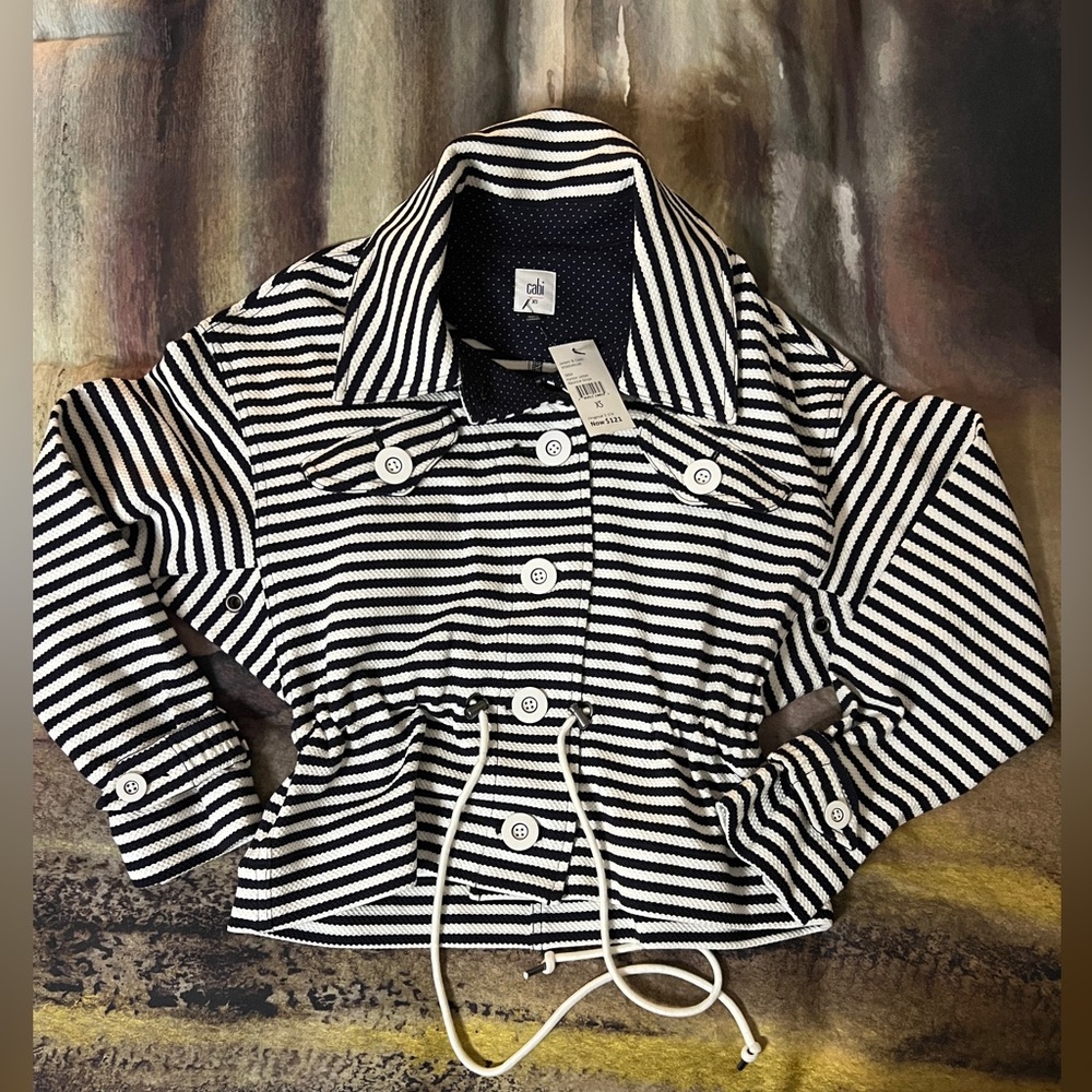 Navy Blue & White Striped Yacht Jacket - XS